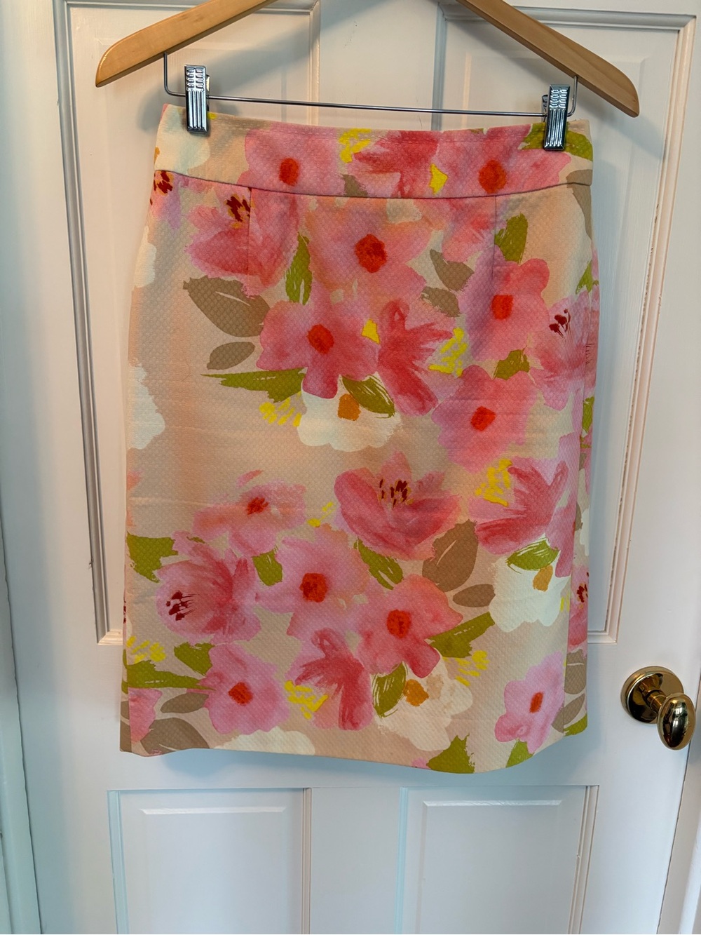 J. Crew Pink Floral Pencil Skirt with Green Accents